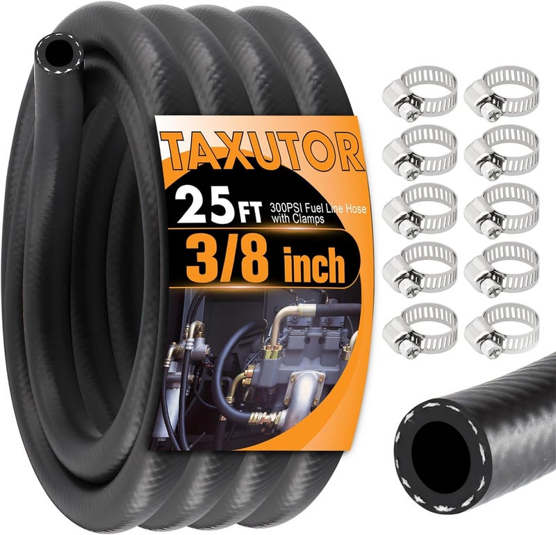 Taxutor 3/8" Inch Internal Diameter Fuel Line Hose 25FT - NBR Rubber Replacement for Small Engine, Car, Boat - SAE 30R7 300PSI Kit for Gas, Oil, Coolant Lines - Image 1